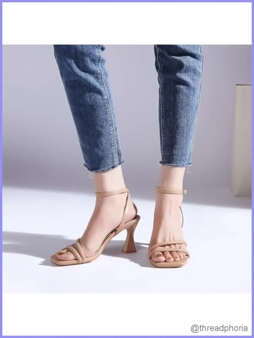 Women's Kitten Heel Square Open Toe Strappy Sandals - 3 Inch Heel